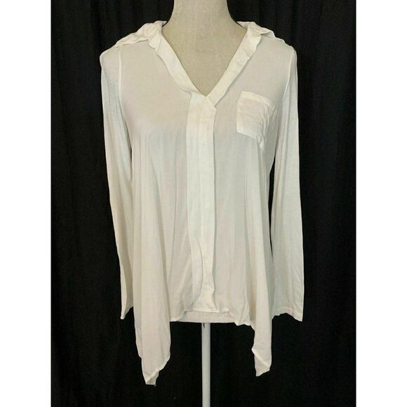 Splendid Womens Solid White V Neck Long Sleeve Top Blouse Small - Picture 1 of 7